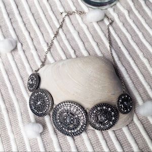 Francesca’s Boho Chain-Link Medallion Jeweled + Metal Necklace